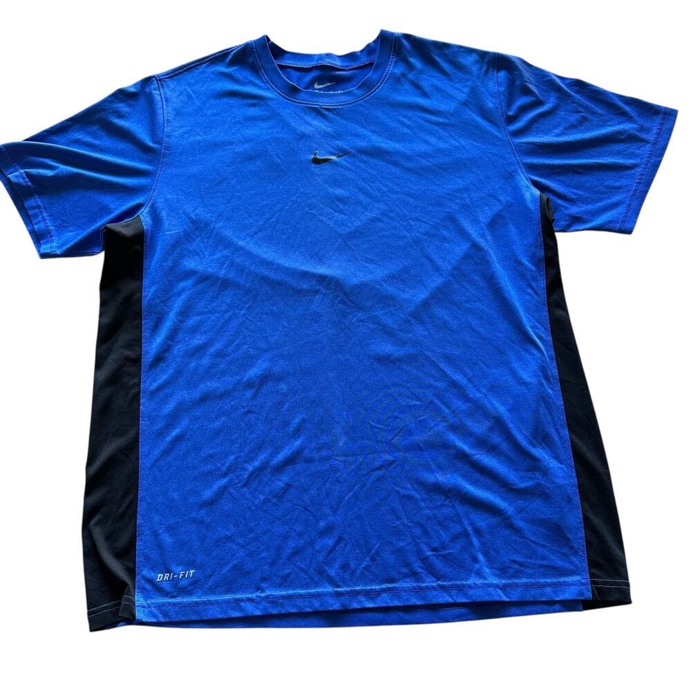 Nike Mens T-Shirt Size Large Blue Black Dri-Fit Athletic Workout Train Gym Hike